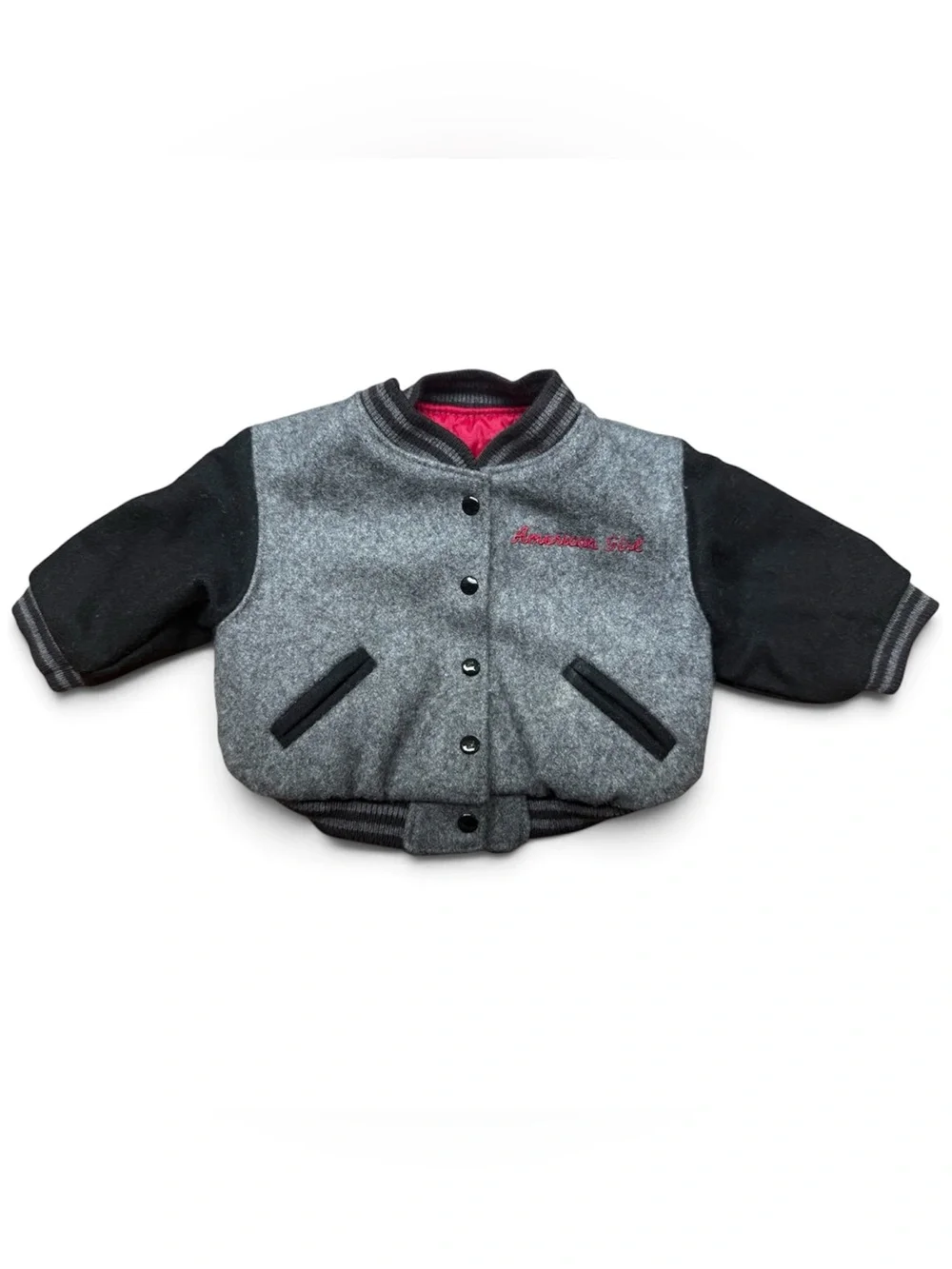 American Girl Doll Varsity Jacket & Jeans Pants Bundle Lot Gray Embroidery Y2K